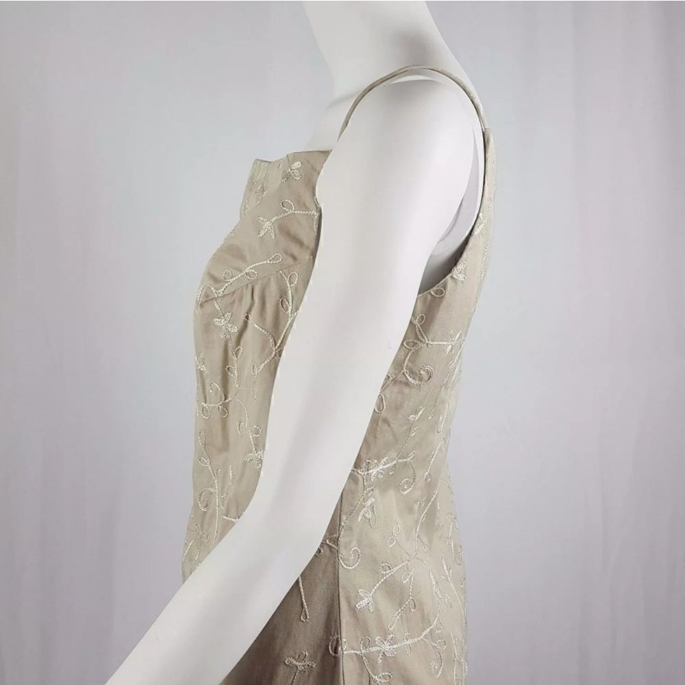 Tommy Hilfiger Womens Size 8 Tan Floral Embroidered Spaghetti Strap Shift Dress - Picture 6 of 11